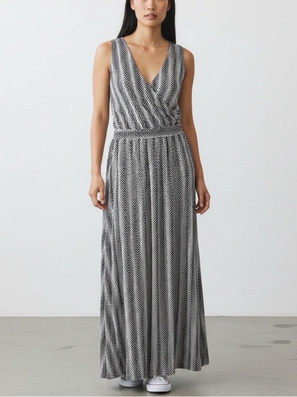 Talbots Petite Sleeveless Chevron Stripe Maxi Dress Stretch Navy & White - 3XP